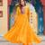 Yellow faux georgette laheriya print with kutchi patche work navratri gown