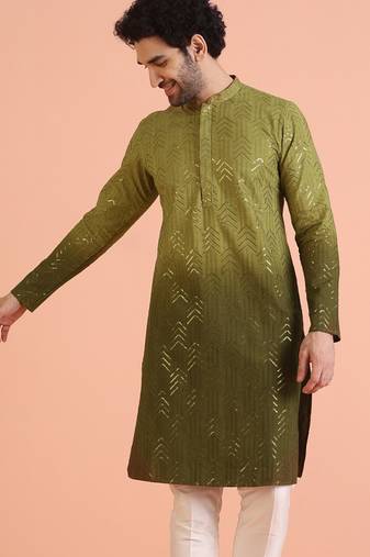 Men's green embellished kurta