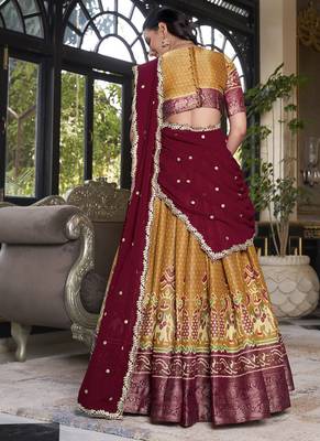 mustard Kanchipuram Printed lehenga choli with Intricate Zari Weaving 2