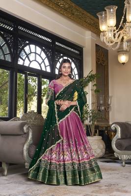 pink Kanchipuram Printed lehenga choli with Intricate Zari Weaving 1