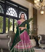 pink Kanchipuram Printed lehenga choli with Intricate Zari Weaving