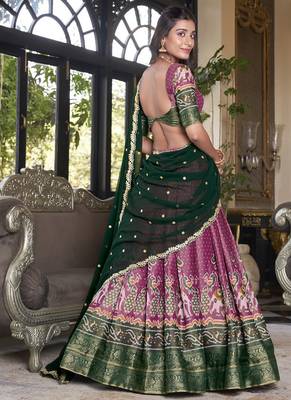 pink Kanchipuram Printed lehenga choli with Intricate Zari Weaving 3