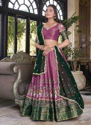 pink Kanchipuram Printed lehenga choli with Intricate Zari Weaving 4