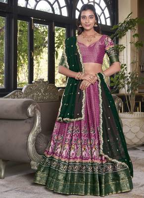 pink Kanchipuram Printed lehenga choli with Intricate Zari Weaving 5