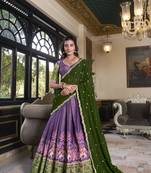 purple Kanchipuram Printed lehenga choli with Intricate Zari Weaving