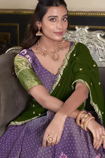 purple Kanchipuram Printed lehenga choli with Intricate Zari Weaving