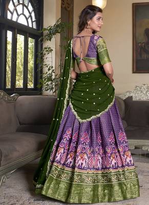 purple Kanchipuram Printed lehenga choli with Intricate Zari Weaving 3