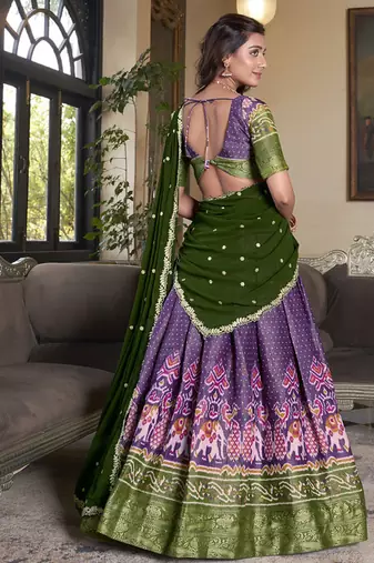 purple Kanchipuram Printed lehenga choli with Intricate Zari Weaving