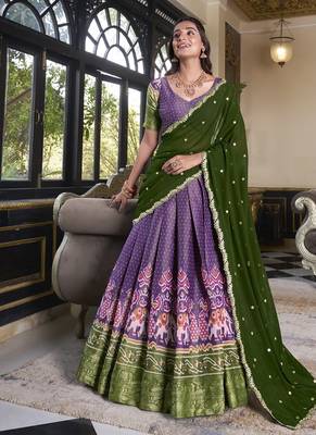 purple Kanchipuram Printed lehenga choli with Intricate Zari Weaving 4