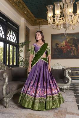purple Kanchipuram Printed lehenga choli with Intricate Zari Weaving 5