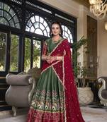 green Kanchipuram Printed lehenga choli with Intricate Zari Weaving