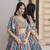 SKY BLUE CHINNON SILK DIGITAL PRINT & ZARI DORI EMBROIDERED PARTY INDIAN WEDDING FESTIVE SEMI STITCHED LEHENGA CHOLI