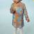 Blue stylish floral printed front open kurta ,mirror work and embroidery with pajama set