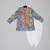 Blue floral printed mirror work and embroiderd kurta with dhoti set
