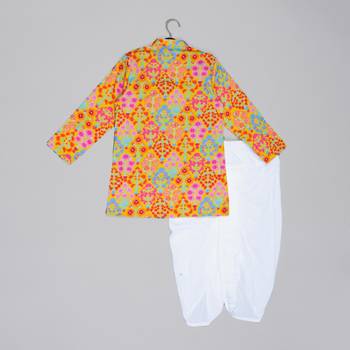 Mustard floral printed mirror work and embroiderd kurta with dhoti set 2