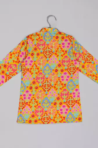 Mustard floral printed mirror work and embroiderd kurta with dhoti set