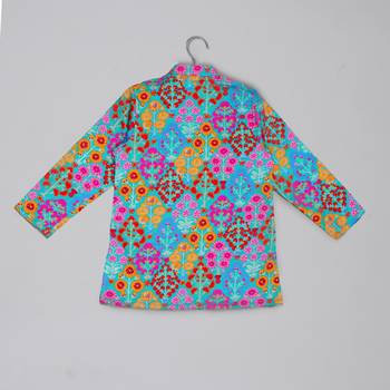 Blue floral printed mirror work and embroiderd kurta with dhoti set 4