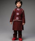 Maroon embroidered organza nehru jacket set
