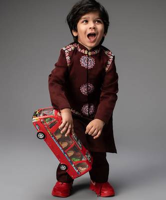 Maroon embroidered organza nehru jacket set 2