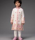 White embroidered raw silk kurta pyjama