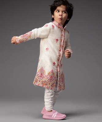 White embroidered raw silk kurta pyjama 2