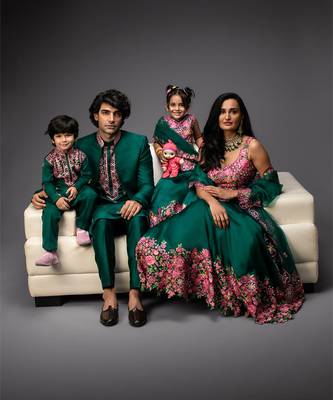 Green embroidered satin kurta pyjama 2