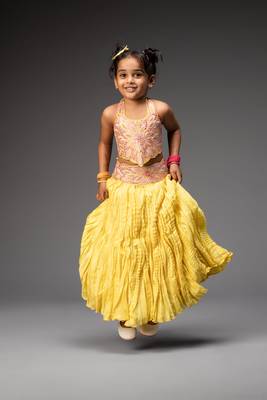 Yellow embroidered chanderi lehenga 1