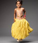 Yellow embroidered chanderi lehenga