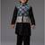 Black embroidered cotton silk nehru jacket set