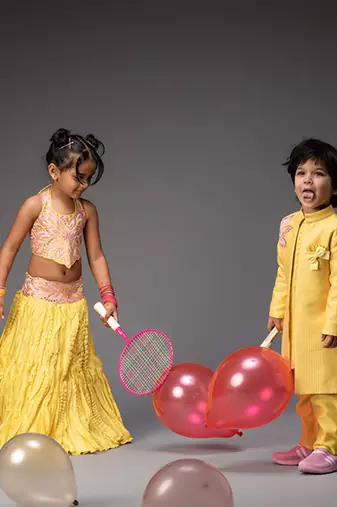 Yellow embroidered chanderi lehenga