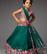 Green embroidered organza lehenga set