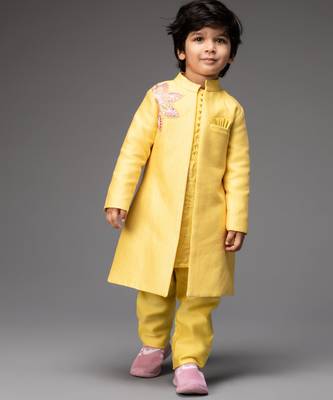 Yellow plain chanderi kurta pyjama 1