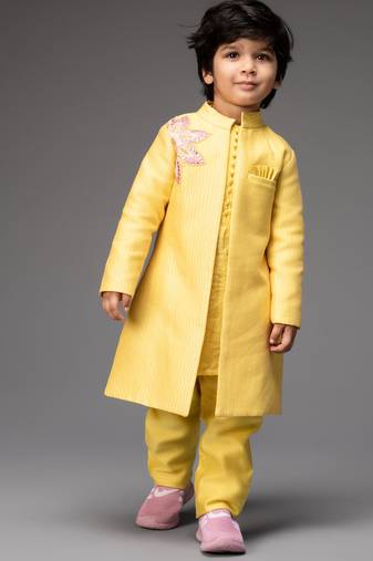 Yellow plain chanderi kurta pyjama