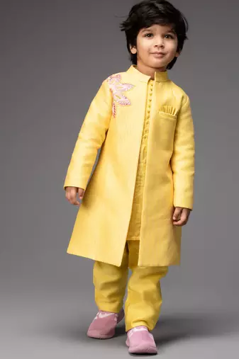 Yellow plain chanderi kurta pyjama