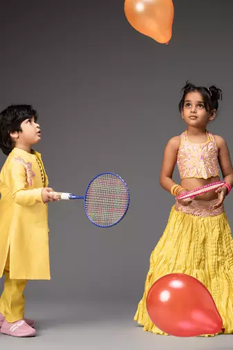 Yellow plain chanderi kurta pyjama