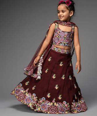 Maroon embroidered organza lehenga set 1