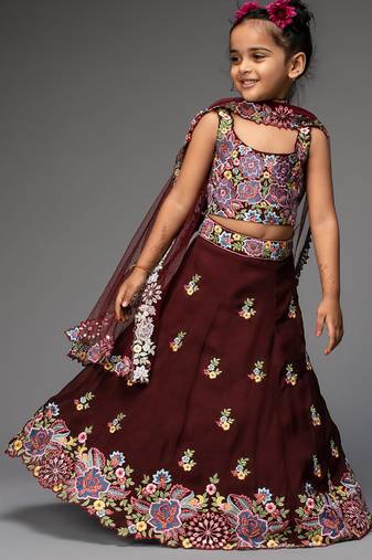 Maroon embroidered organza lehenga set
