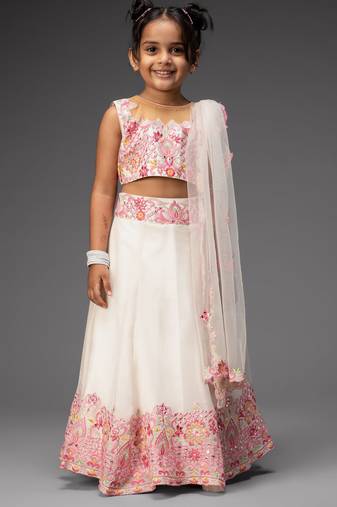 White embroidered organza lehenga set