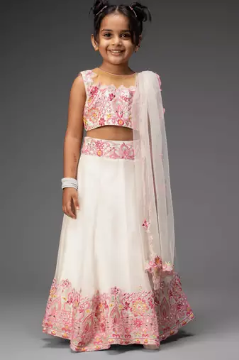 White embroidered organza lehenga set