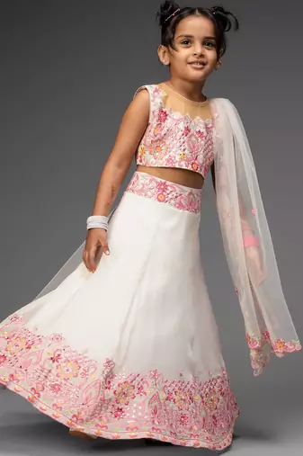 White embroidered organza lehenga set