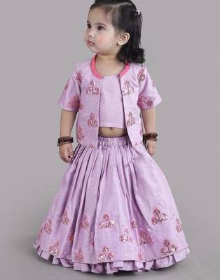 Lavender flower embroidered blouse and ghagara set 1