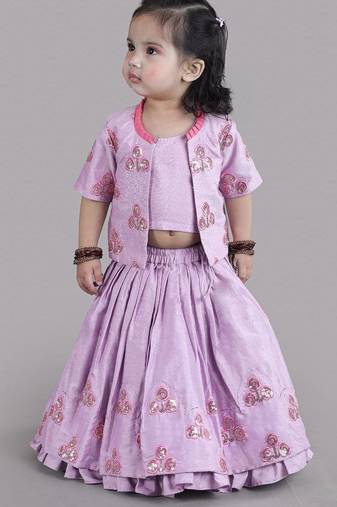 Lavender flower embroidered blouse and ghagara set