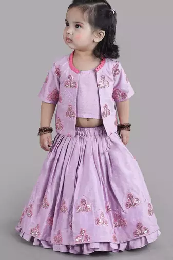 Lavender flower embroidered blouse and ghagara set