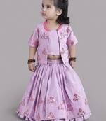 Lavender flower embroidered blouse and ghagara set