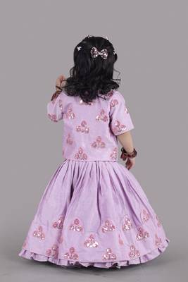 Lavender flower embroidered blouse and ghagara set 2