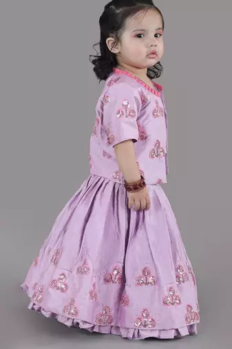 Lavender flower embroidered blouse and ghagara set