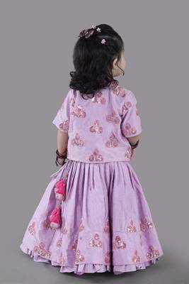Lavender flower embroidered blouse and ghagara set 4