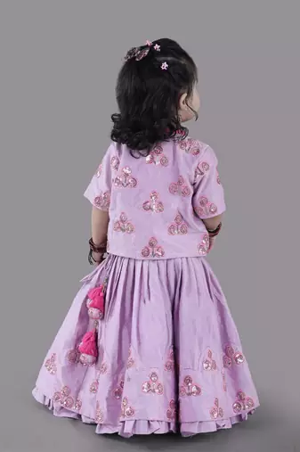 Lavender flower embroidered blouse and ghagara set