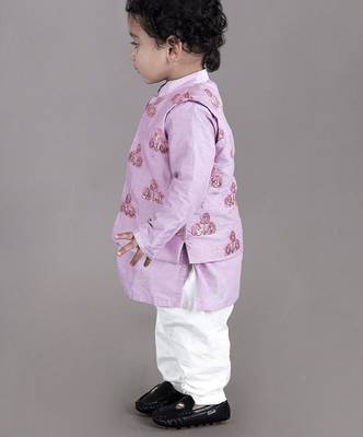 Lavender kurta with flower embroidery jacket with bottom  set 2