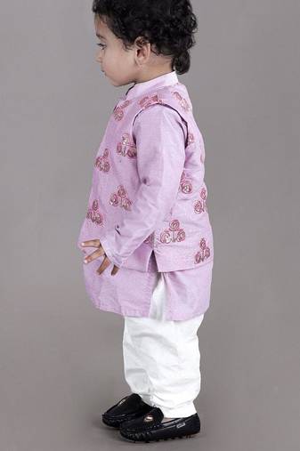 Lavender kurta with flower embroidery jacket with bottom  set